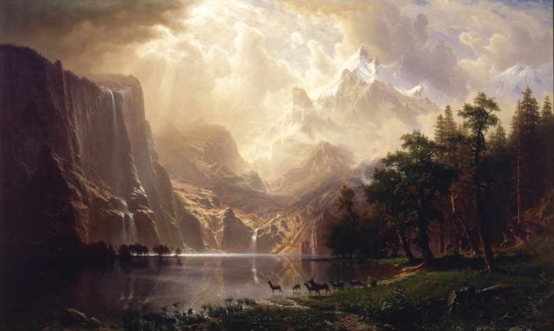 Among the Sierra Nevada Mountains by Albert Bierstadt Home Decor Wall Decor Giclee Art Print Poster A4 A3 A2 Large Print FLAT RATE SHIPPING image 1