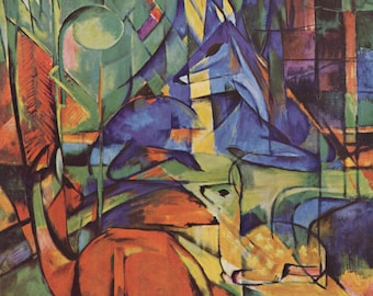 Deer in the Forest Two by Franz Marc Home Decor Wall Decor Giclee Art Print Poster A4 A3 A2 Large Print BOGOFREE (see product page)
