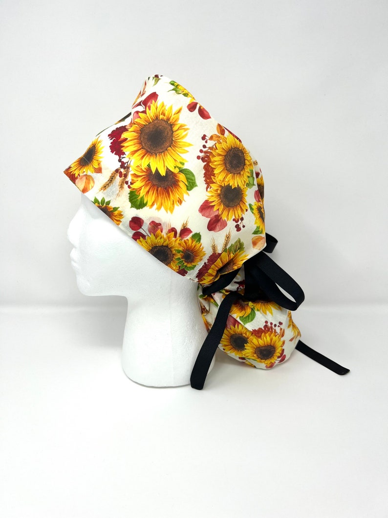 Fall Scrub caps for women, Scrub hat, Scrub cap, womens scrub caps with ponytail, Ponytail scrub cap, Surgical cap women, thanksgiving B. Sunflower