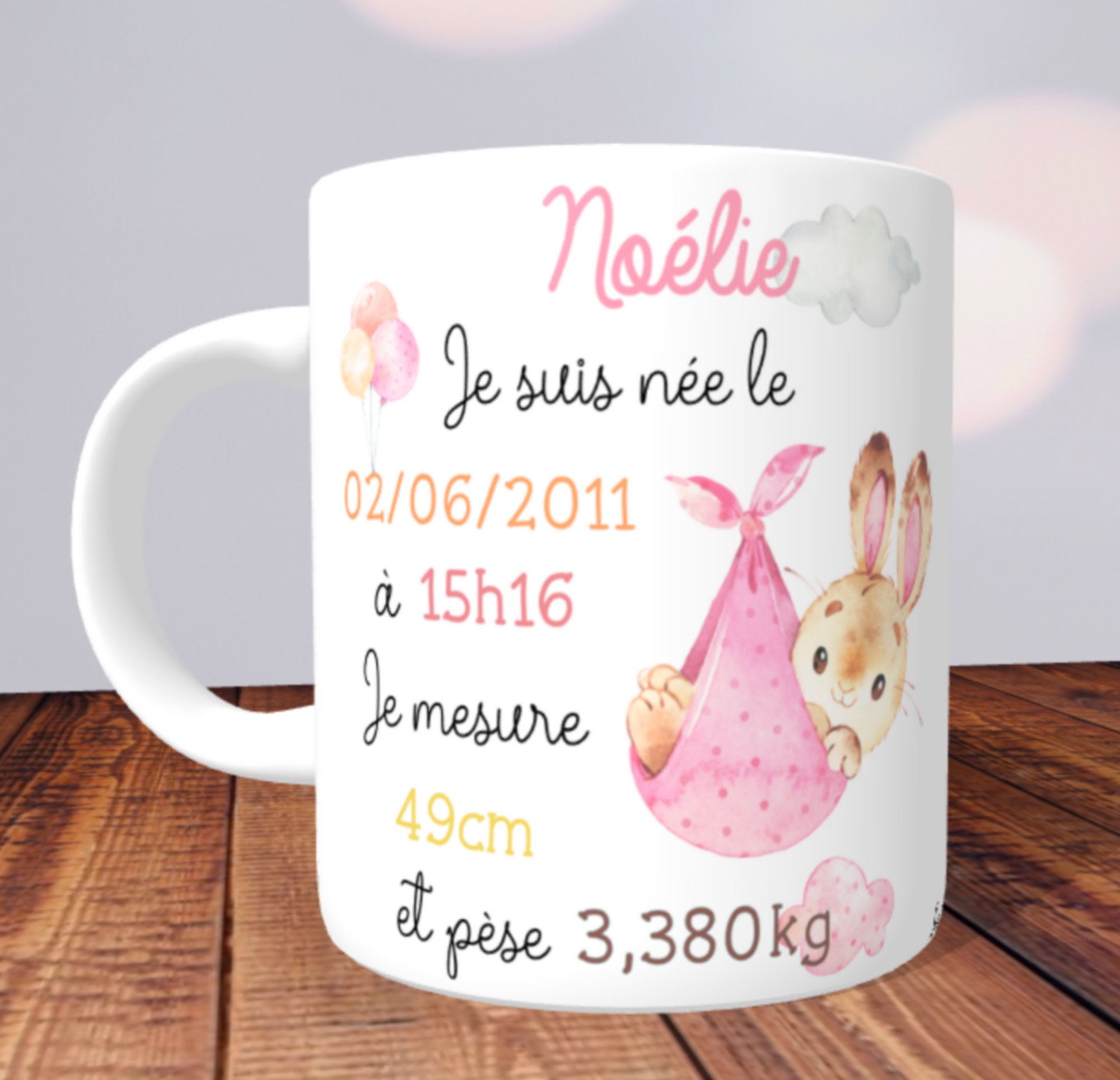 Mug Personnalisé Faire Part de Naissance - Modèle Lapin Fille Mug Faire Part, Mug Naissance, Cadeau 