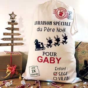 Hotte de Noel personnalisée prénom , Grand sac de Noel personnalisé emballage cadeau de noel image 1