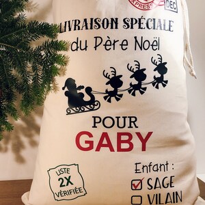 Hotte de Noel personnalisée prénom , Grand sac de Noel personnalisé emballage cadeau de noel image 2