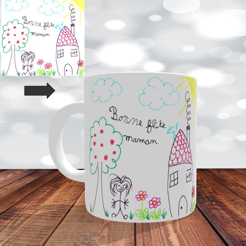 Mug Dessin d'enfant - Impression Recto -Mug Dessin, Mug Enfant, Fete Des Mères, d'enfant, Personnali