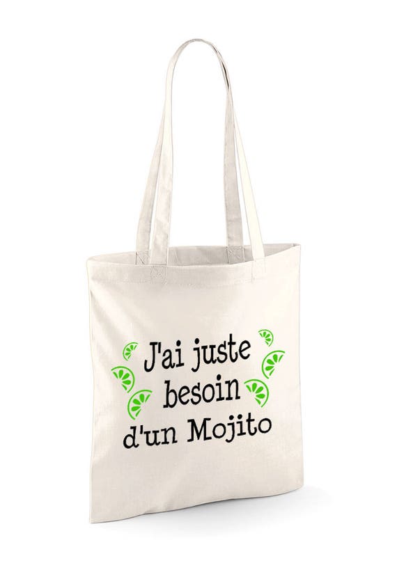 Tote Bag Mojito, marquage artisanal en flex thermocollant, sac