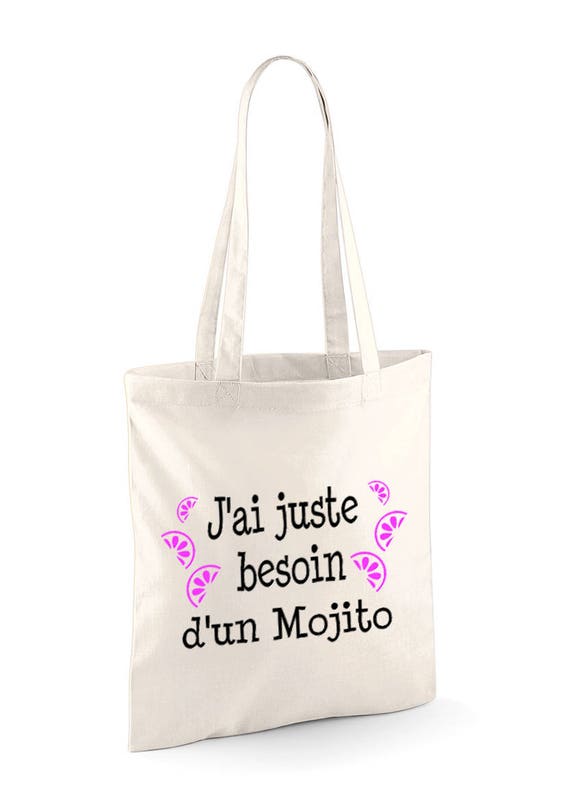 Tote Bag Mojito, marquage artisanal en flex thermocollant, sac