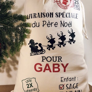 Hotte de Noel personnalisée prénom , Grand sac de Noel personnalisé emballage cadeau de noel image 3