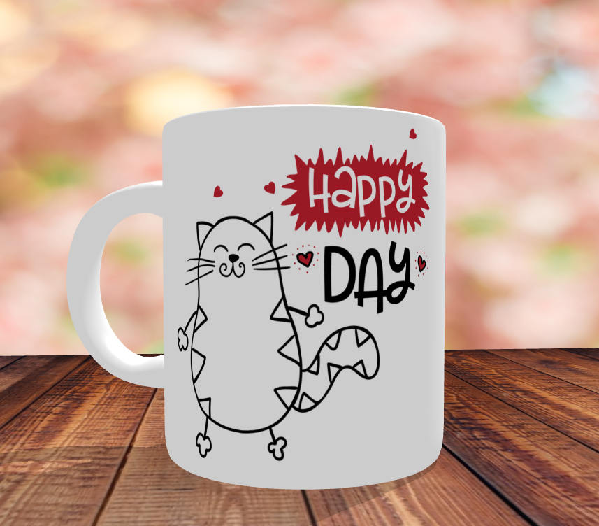 Mug Chat Happy Day, Mug Happy Day, Tasse Personnalisée, Tasse Cadeau Chat, Imprimé Tasse Chat, Tasse