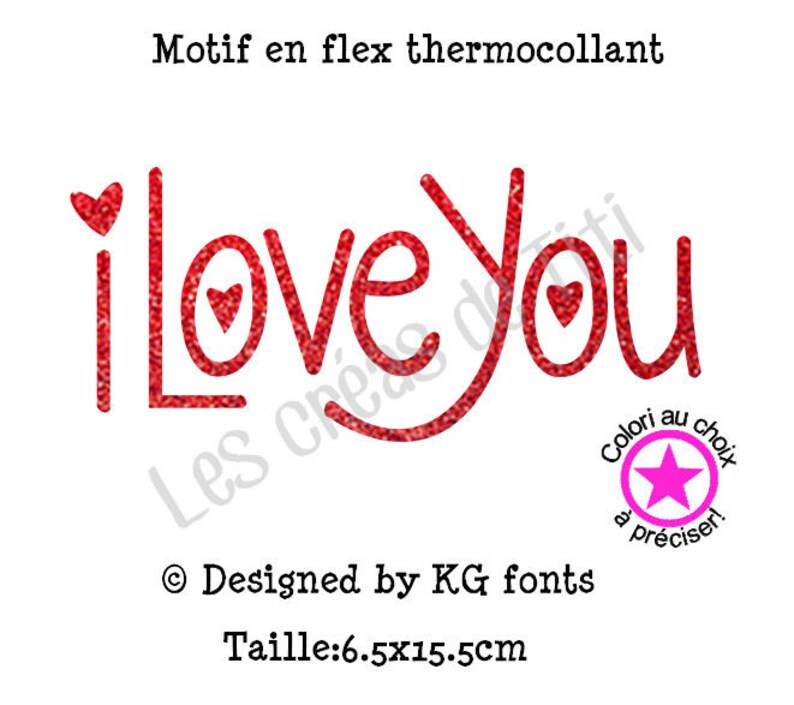 Motif Flex Thermocollant transfert I love You, motif thermocollant, transfert textile thermocollant, motif flex I Love you, Texte en flex image 1