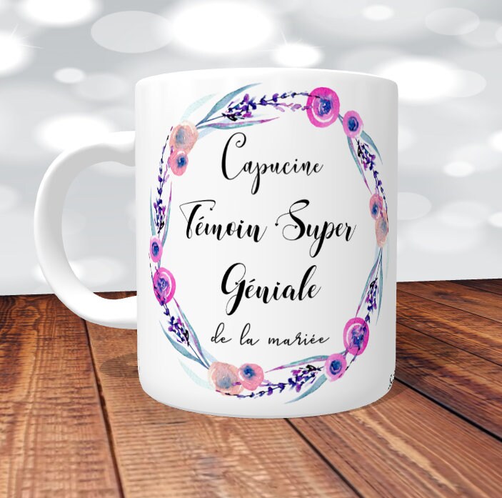 Mug Témoin Super Géniale - Floral Rose- Personnalisé Recto/Verso, Mug Personnalisé, Tasse Témoin, Mu