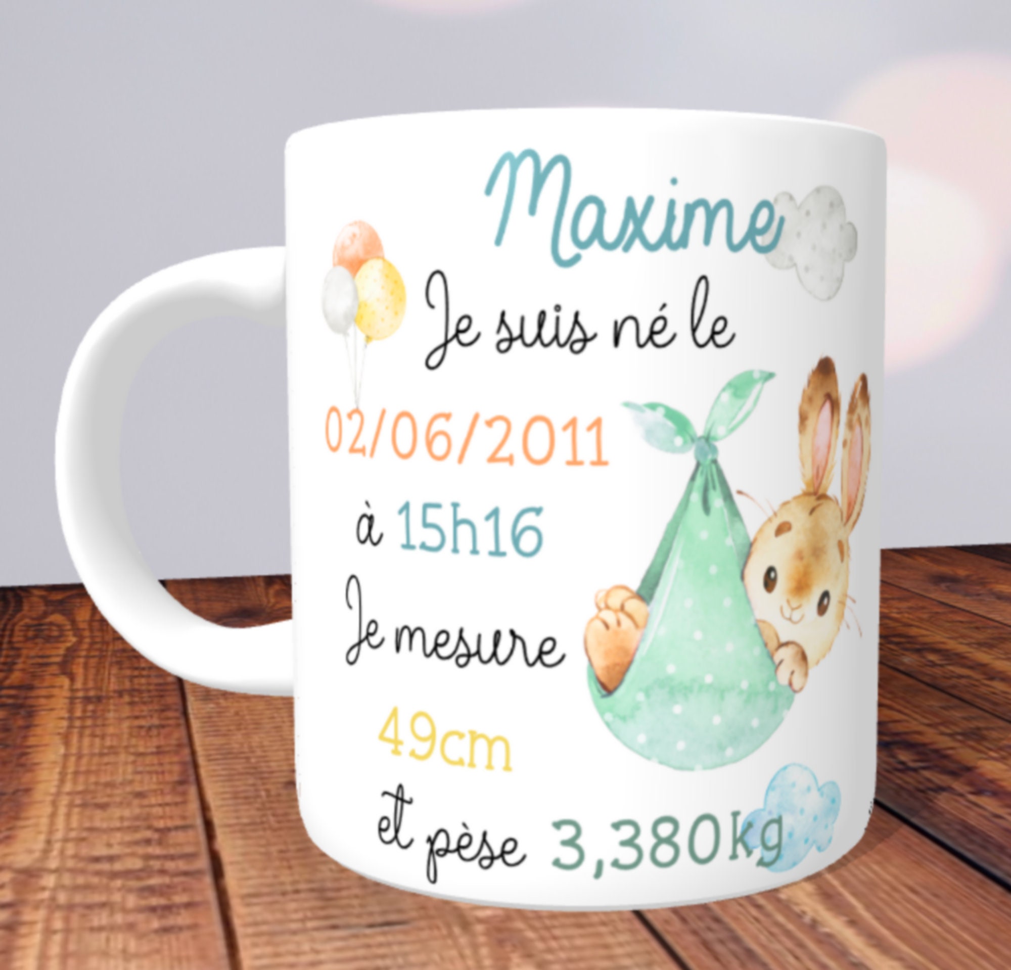 Mug Personnalisé Faire Part de Naissance - Modèle Lapin Garcon Mug Faire Part, Mug Naissance, Mug Ca