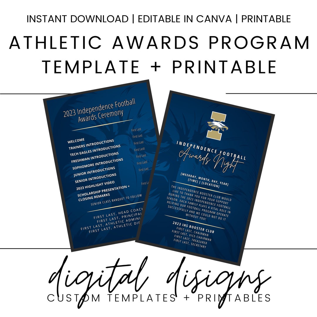 Custom Athletic Awards Banquet, Program Template, Editable in Canva Custom Athletic Awards Banquet, Program Template, Editable in Canva