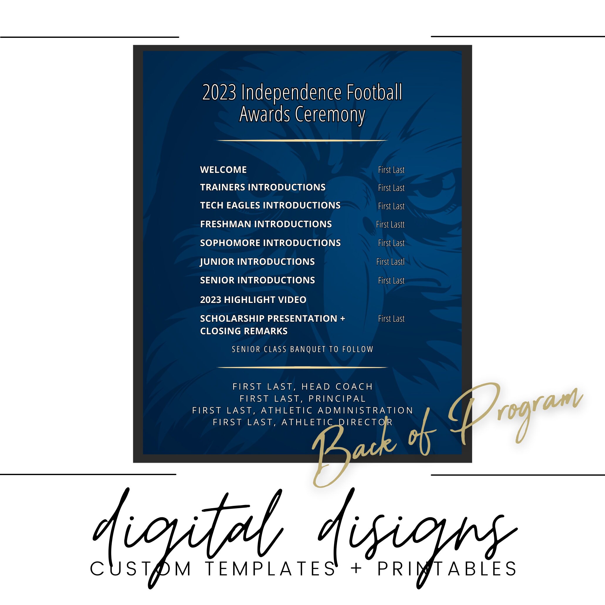 Custom Athletic Awards Banquet Program Template Editable in Canva Custom Athletic Awards Banquet Program Template Editable in Canva