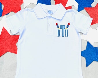 Boys 4th of July Shirt, Embroidered Monogrammed Firecracker Tee
