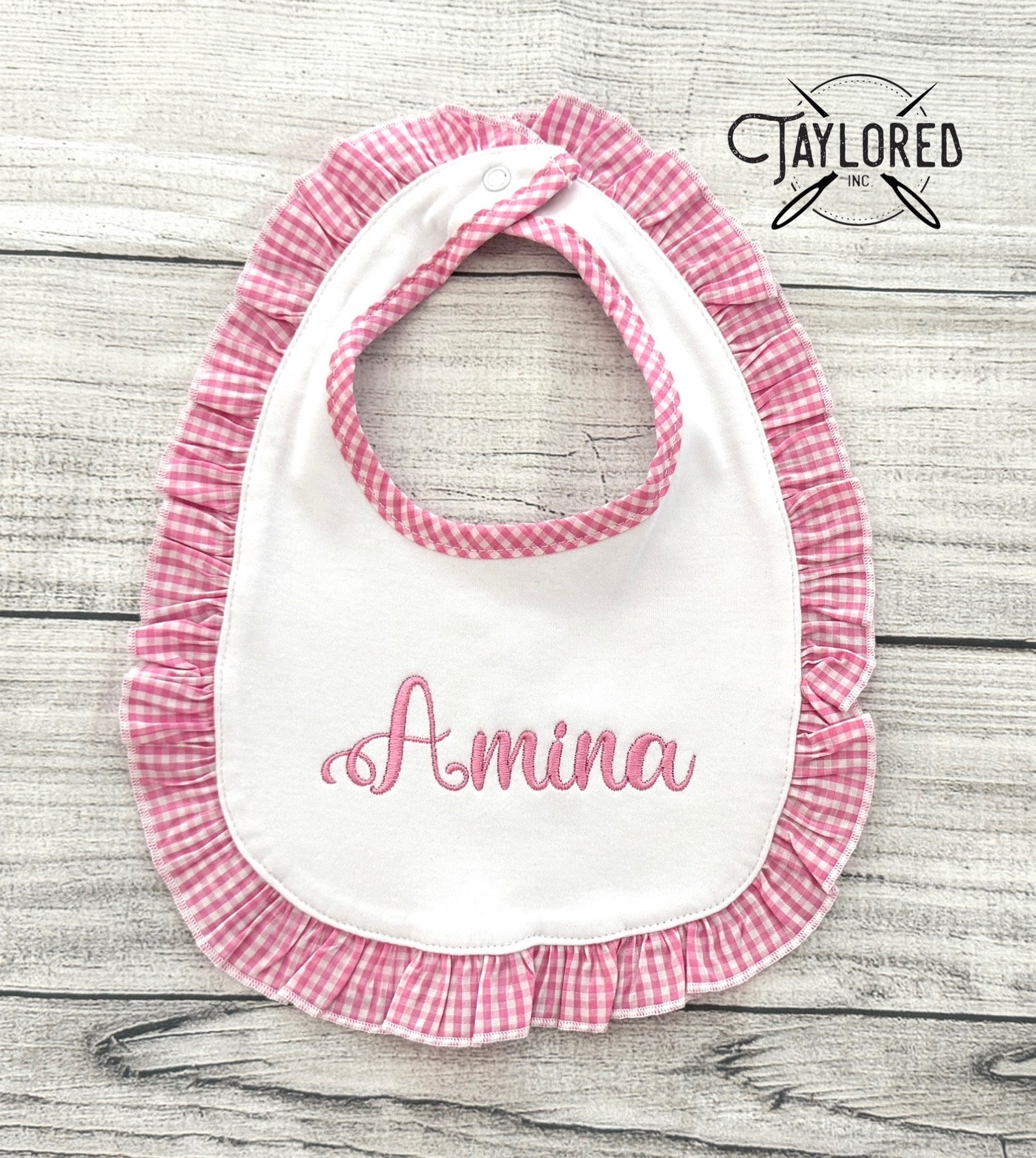 Pink Ruffle Bib Embroidered Pink Gingham Ruffle Baby Set, Bloomers, Bib & Burp Cloth - Etsy