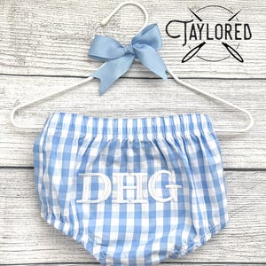 Monogrammed Gingham Baby Bloomers | Monogrammed Bloomers | Monogrammed Diaper Cover | Gingham Diaper Cover | Diaper Cover
