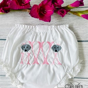 Monogrammed Puppy Baby Bloomers | Monogrammed Bloomers | Monogrammed Diaper Cover | Sweet Dog Diaper Cover | Diaper Cover with Sweet Puppy