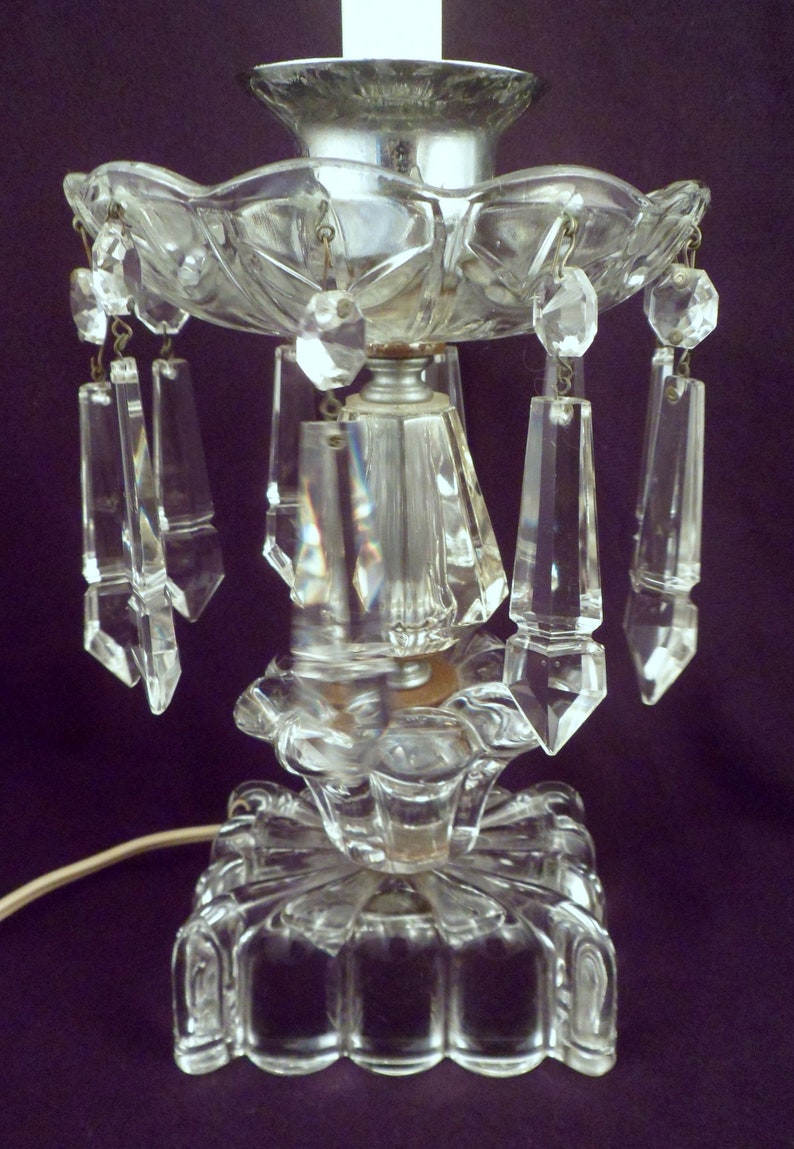 Hurricane Shades Pair Antique Crystal Boudoir Lamps Working 10 Crystal Lustres Each
