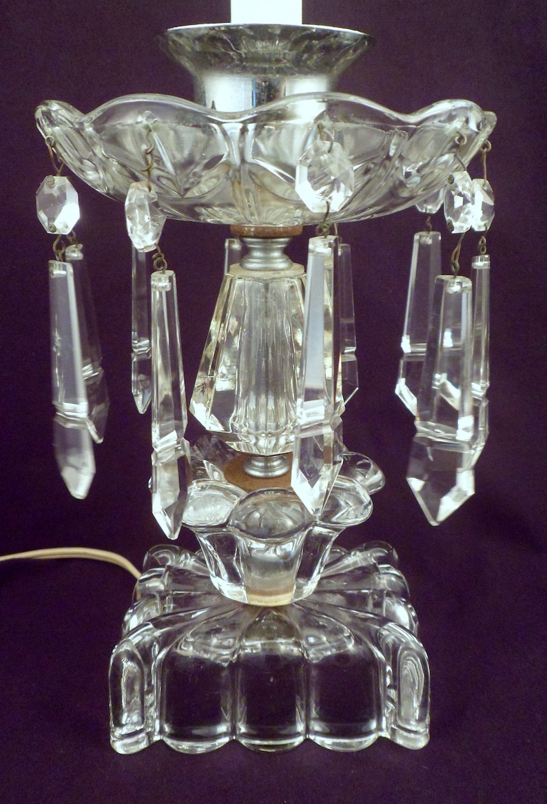 Hurricane Shades Pair Antique Crystal Boudoir Lamps Working 10 Crystal Lustres Each