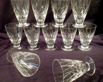 Set 11 Marked Stuart Crystal Juice Glasses, Lyric Pattern, England, 1955-1975