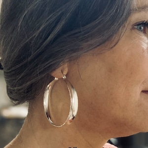 925 Silver saddle hoop earrings, wide silver statement hoops, thick 50mm silver hoop earrings, bold Sterling Silver Artisan statement hoops