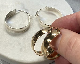 25mm Hollow Hoops: Domed 7mm Wide, 1 inch, Handmade Earrings, 14k Gold Filled, Sterling Silver