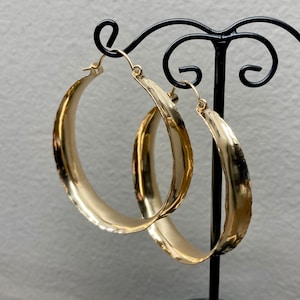 Gold filled saddle hoop earrings, 1 3/4&quot; handmade wide gold hoops, 45mm chunky hoops, thick anticlastic hoop earrings, artisan hoop earrings