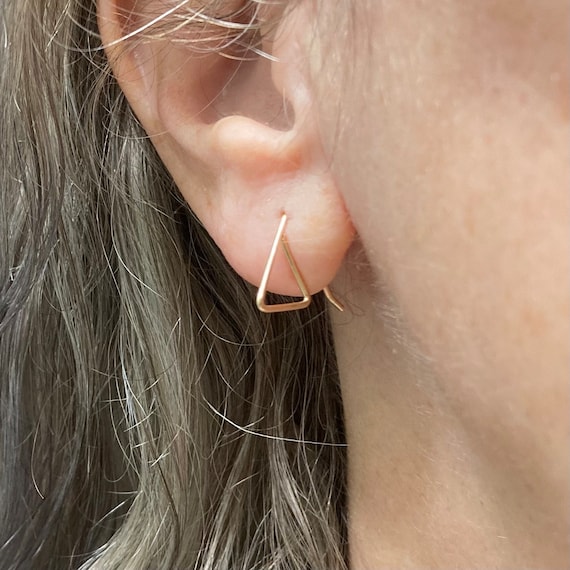 Small Triangle Hoops: 12mm Geometric Earrings, 14k Gold Filled, Argentium 940 Silver