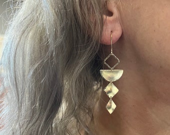 Long geometric dangle earrings, gold filled handcrafted earrings, sterling silver boho earrings, handmade pacific northwest jewelry