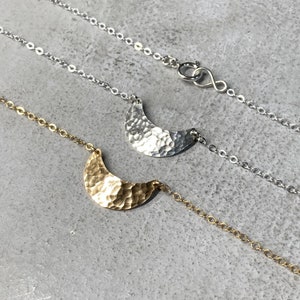 Small crescent moon necklace, hammered crescent necklace in 14k gold filled, sterling silver crescent pendant necklace