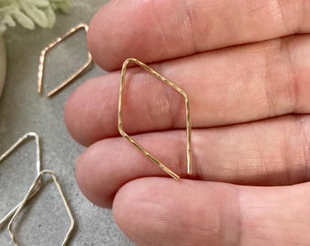 Diamond shaped open hoop earrings, pull through slide earrings, small open hoop earrings, minimalist everyday jewelry, geometric open hoops