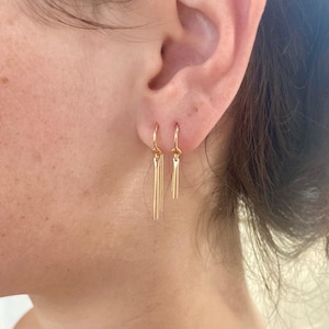 Chime Threader Earrings: Ear Hugging Hoops with Dancing Bars, 14k Gold Fill, Argentium Silver, Minimalist Jewelry