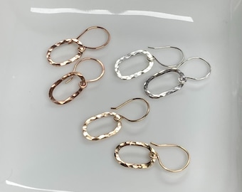 Tiny Oval Dangle Earrings: 14k Gold Filled, Argentium Silver, Handmade Minimalist Everyday Jewelry