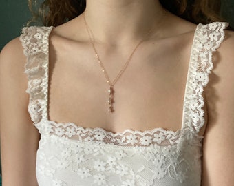Pearl drop Y necklace, delicate pearl necklace
