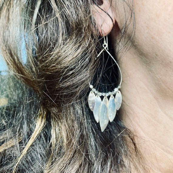 7 Pendientes de Aro con Cadena de Flecos Plata 7 Pendientes de Aro con Cadena de Flecos Plata