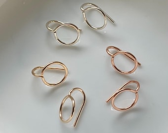 Circle Sleeper Studs: 8mm Ear Hugging Hoops, Curved Post Earrings, 14k Gold Filled, Argentium Silver