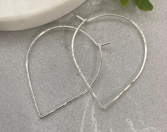 Petal Shaped Hoops: 45mm, Hammered Wire Earrings, 14k Gold Filled, Argentium Silver, Modern Boho Jewelry
