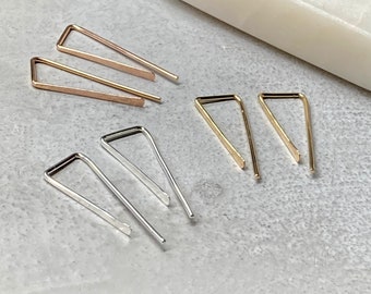 Small hammered line threaders, 25mm modern open hoops, little 1 inch line threader earrings, everyday minimalist jewelry, contemporary style
