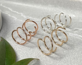 Double hoop twist in ear hugger earrings, spiral, spring, tiny double hoop sleeper earrings in two sizes and three metal choices