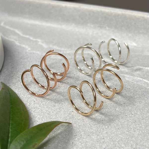 Double hoop twist in ear hugger earrings, spiral, spring, tiny double hoop sleeper earrings in two sizes and three metal choices