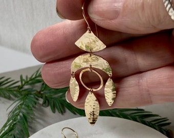 sterling silver chandelier earrings,  hammered dangle earrings, silver mobile earrings, modern bohemian jewelry, 14k gold filled earrings