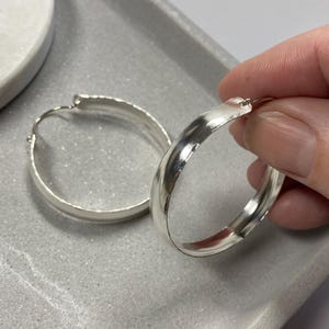 Bold silver hollow hoop earrings, wide domed silver hoop earrings, raised center thick silver hoops, handmade convex hoops, lightweight hoop