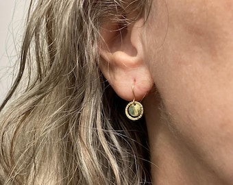 Tiny Disc Dangle Earrings: Little Drop Hoops, 14k Gold Filled, Argentium Silver, Two Tone Jewelry