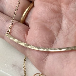 14k gold filled hammered curved bar necklace, 2 inch curved bar necklace, 50mm hammered curved bar necklace image 2