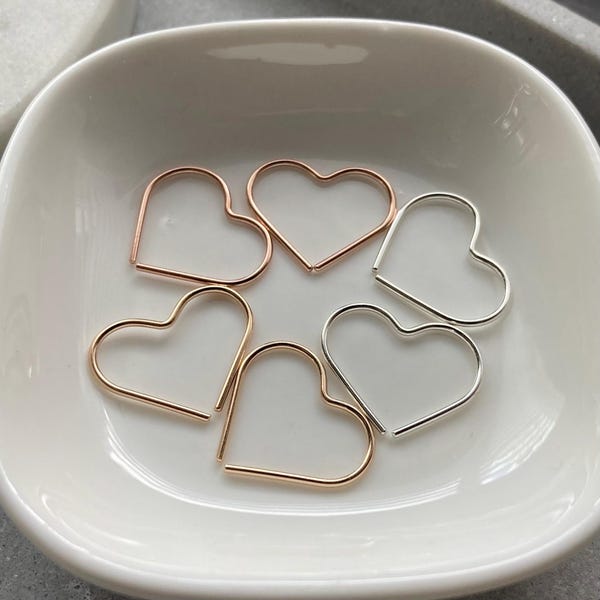 Tiny Heart Hoops: 18mm Slide-in Minimalist Earrings, 14k Gold Filled, Argentium Silver