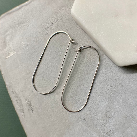 Capsule Hoop Earrings Oval Wire Hoops Minimalist Modern | Etsy
