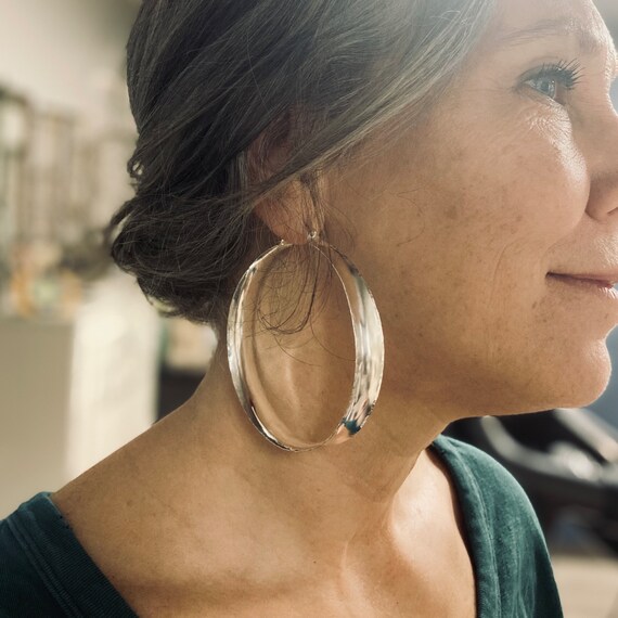 Thick Chunky Hoops, Small Bold Hoop Earrings, Statement Silver Hoops