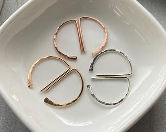 Hammered Half Circle Open Hoops: 20mm D Earrings, 14k Gold Filled, Argentium Silver, Minimalist Jewelry
