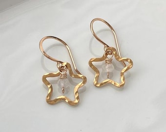 Star Drop Earrings: Moonstone dangles, 14k Gold Filled, Sterling Silver