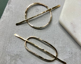 Handmade Brass Hair Barrette, Geometric Hair Slide, Hammered Texture