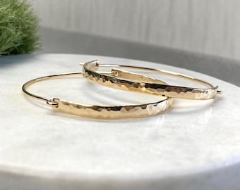 Modern Hammered Hoops: Textured Round 1.5 Inch Earrings, 14k Gold Filled, Argentium silver, Handmade Jewelry